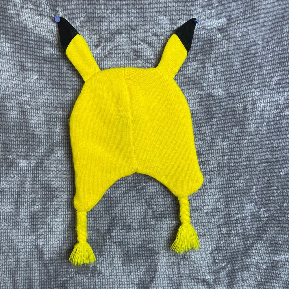 Pokémon Pikachu Face Open Mouth Knit Hat Beanie 2015 adult‎ 4 inch Side Braids - Picture 3 of 8